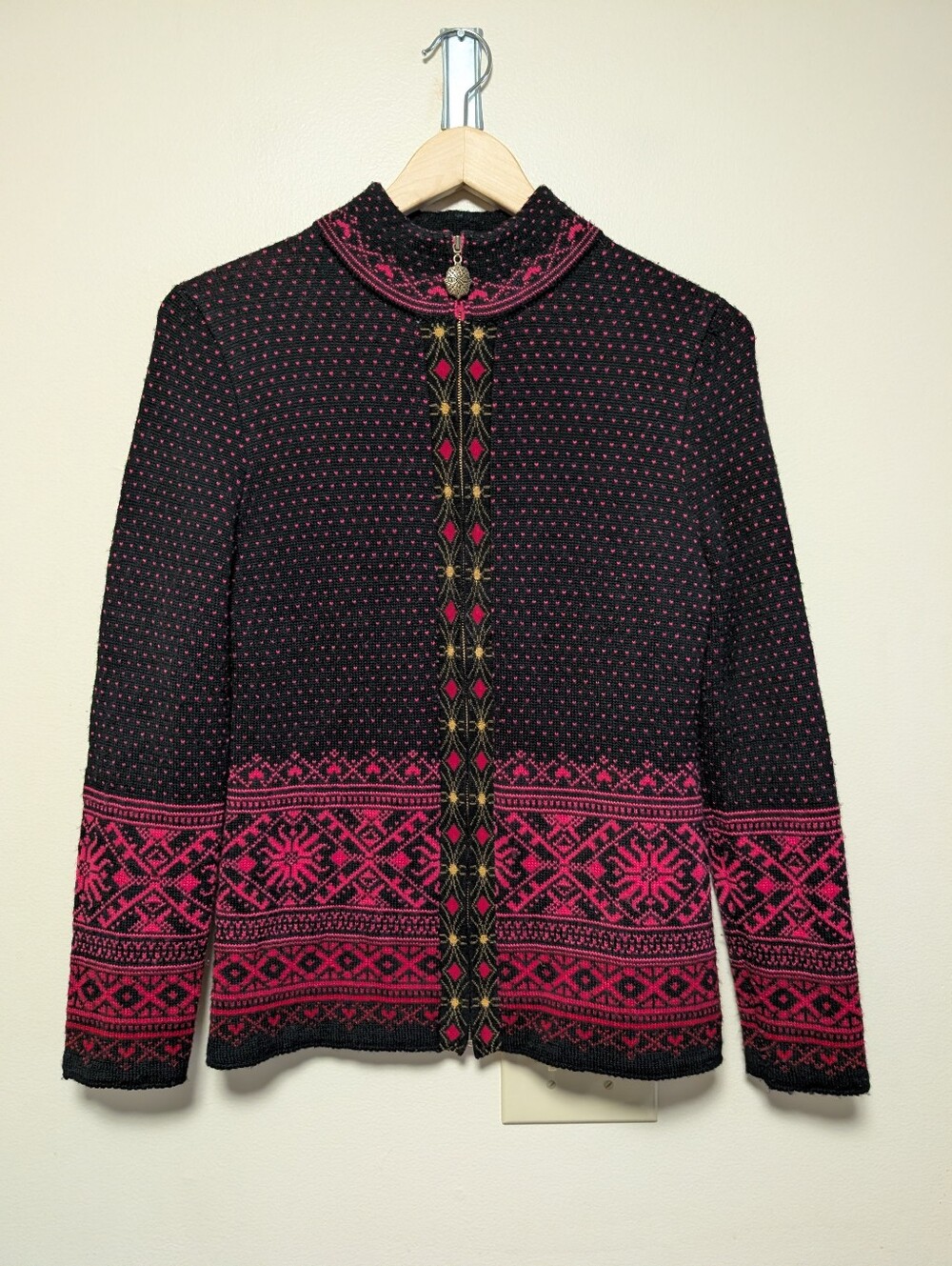 Icelandic Design 100% Wool Nordic Full Zip Sweater Women's Medium